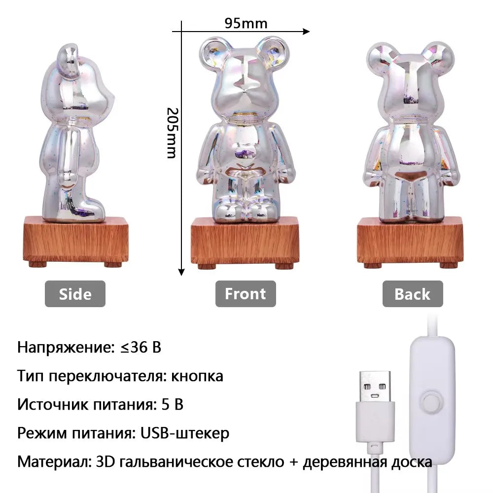 LED Fireworks Lamps 3D Bear Night Light USB Dimmable Projector Colorful Atmosphere Desktop Bedroom Table Decora Lighting Gift
