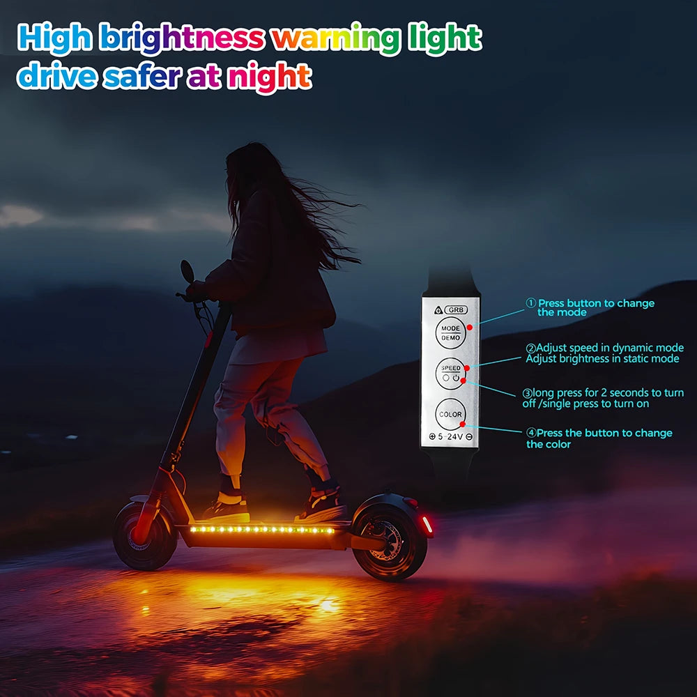 Electric Scooter Safe Lights RGB Led Strip Lights with Battery Box Warning Lights for Night Riding, Skateboards, Bicycles