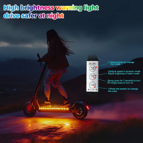 Electric Scooter Safe Lights RGB Led Strip Lights with Battery Box Warning Lights for Night Riding, Skateboards, Bicycles