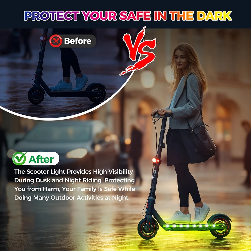 Electric Scooter Safe Lights RGB Led Strip Lights with Battery Box Warning Lights for Night Riding, Skateboards, Bicycles