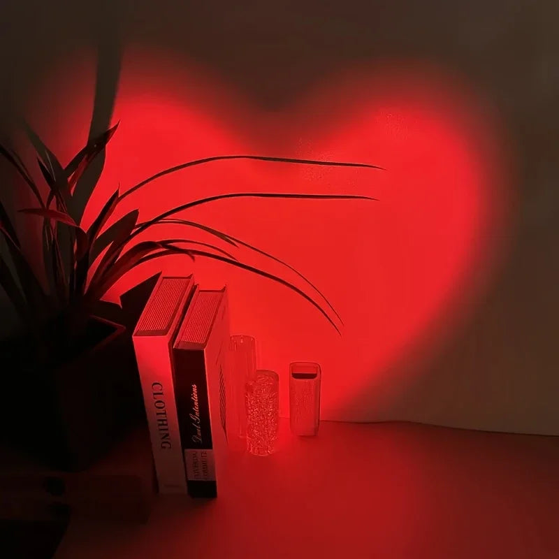 1PC USB Sunset Projection Lamp with 180° rotatable heart-shaped light, perfect for bedroom decor, photography lighting & room am