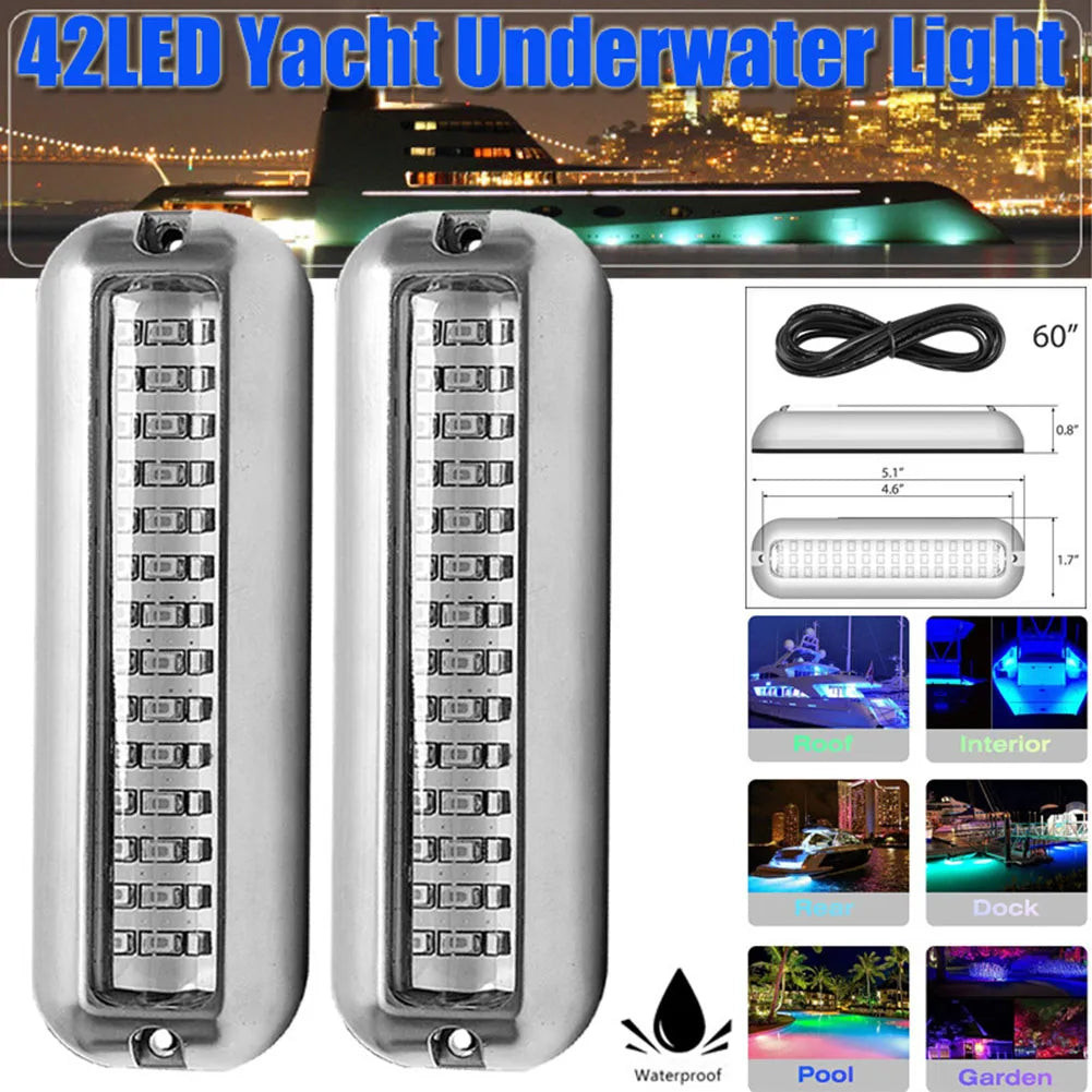 42LED Yacht Underwater Light Stainless Steel Marine Navigation Light IP68 Waterproof Marine Boat Lamp 80W Yacht Boat Accessories